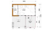 Abri de jardin en bois INES PLUS avec terrasse en L (Isolé RE2020, 34 mm + bardage), 6x6 m, 36 m² specification 1