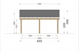 Carport en bois double LUNA DUO, 6x6 m, avec mur en forme de L specification 2