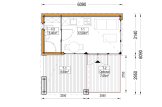 Abri de jardin en bois INES PLUS avec terrasse en L (Isolé, 34 mm + bardage), 6x6 m, 36 m² specification 1
