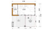 Abri de jardin en bois INES PLUS avec terrasse en L (Isolé RE2020, 34 mm + bardage), 6x6 m, 36 m² specification 1