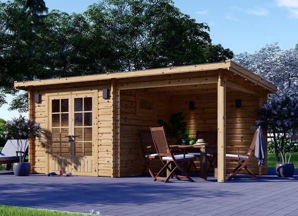 Abri de jardin en bois SHANON (66 mm), 4x5.75 m, 16 m² + 7 m² terrasse