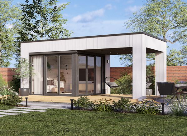 Abri de jardin en bois INES avec terrasse (Isolé RE2020, 34 mm + bardage), 6x3 m, 18 m² avp.ui.product_images.thumbnail 1