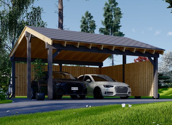 Carport en bois double LUNA DUO, 6x6 m, avec mur en forme de L avp.ui.product_images.thumbnail 1