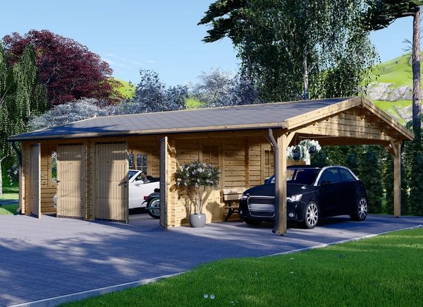 Garage en bois double MULTI (44 mm) 6x6 m avec carport 3x6 m avp.ui.product_images.thumbnail 1