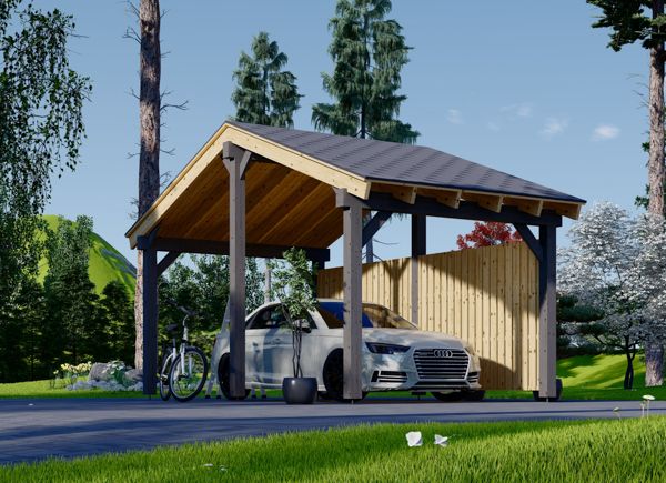 Carport en bois LUNA, 3.2x6 m, avec mur latéral avp.ui.product_images.thumbnail 1