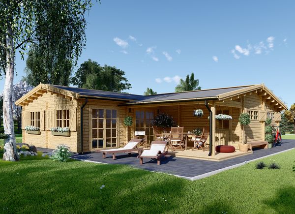 Chalet de jardin habitable Virginie 24m2 + Mezz. , HLL en 70 mm en kit