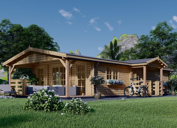 Chalet en bois avec terrasse DONNA (44+44 mm), 63 m² + 11.5 m² avp.ui.product_images.thumbnail 1