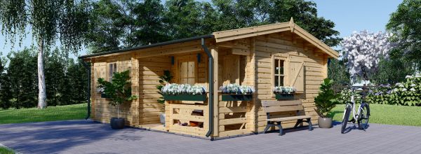 Abri de jardin en bois NANTES (Isolé, 44+44 mm), 6x4.7 m, 24 m² + 3.5 m² terrasse