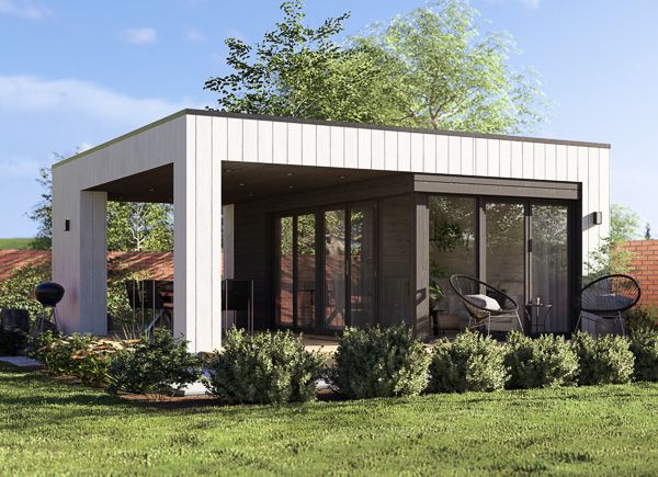 Abri de jardin en bois INES PLUS avec terrasse frontale (34 mm + bardage), 6x6 m, 36 m² avp.ui.product_images.thumbnail 1