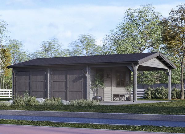 Garage en bois double MULTI (44 mm) 6x6 m avec carport 3x6 m avp.ui.product_images.thumbnail 1