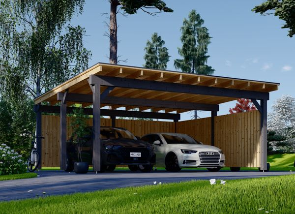 Carport en bois double LUNA DUO F, 6x6 m, avec mur en forme de L avp.ui.product_images.thumbnail 1