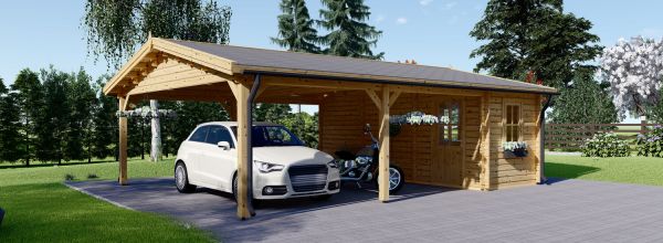 Carport en bois double 5.5x6 m avec abri (44 mm), 2x6 m