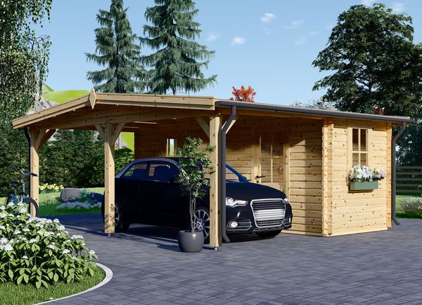Carport en bois 3x6 m avec abri (44 mm), 2x6 m avp.ui.product_images.thumbnail 1