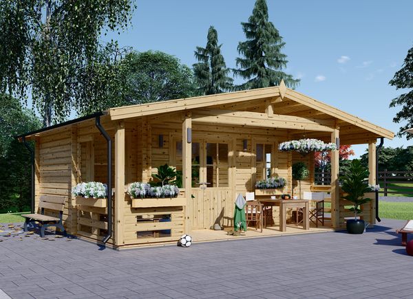 Abri de jardin en bois avec terrasse PARIS (44 mm), 6.7x5.7 m, 21 m² + 11 m² avp.ui.product_images.thumbnail 1