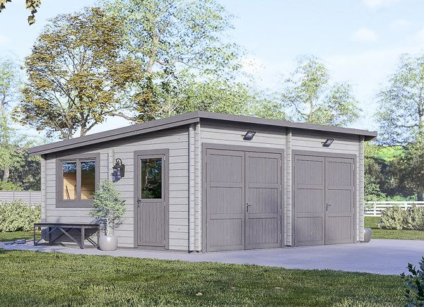Garage en bois double à toit plat MODERN (44 mm), 6x5 m, 30 m² avp.ui.product_images.thumbnail 1