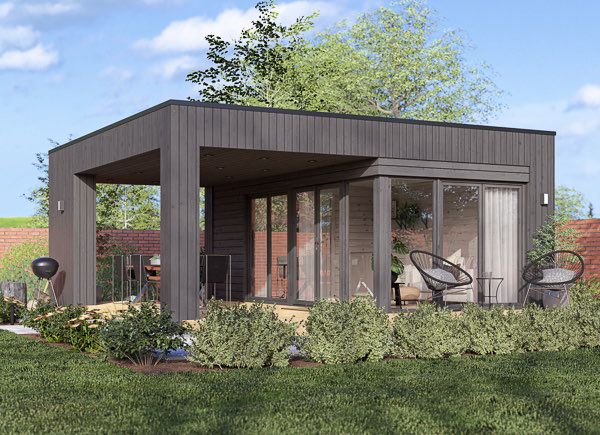 Abri de jardin en bois INES PLUS avec terrasse frontale (Isolé RE2020, 34 mm + bardage), 6x6 m, 36 m² avp.ui.product_images.thumbnail 1
