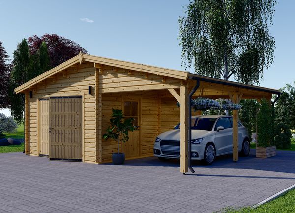 Garage en bois MULTI (44 mm) 4x6 m avec carport 3x6 m avp.ui.product_images.thumbnail 1