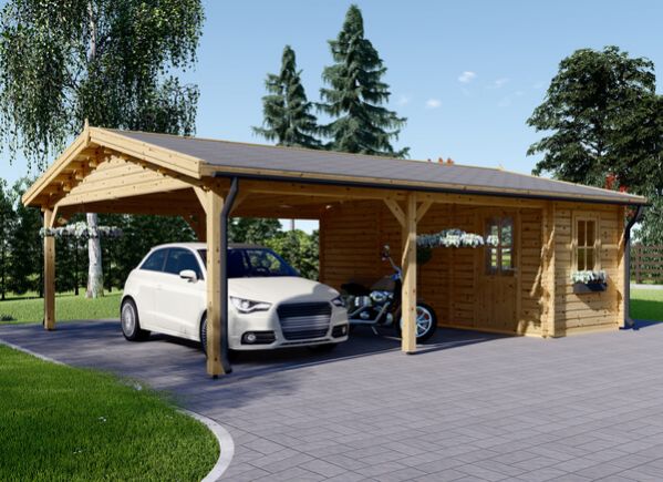 Carport en bois double 5.5x6 m avec abri (44 mm), 2x6 m avp.ui.product_images.thumbnail 1