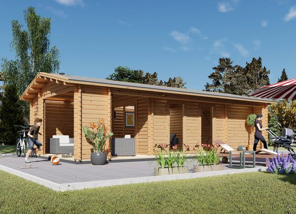 Abri de Jardin en Bois avec Terrasse Couverte de 7,21m² avec membrane de  toit - 278 x 586 x 237 cm