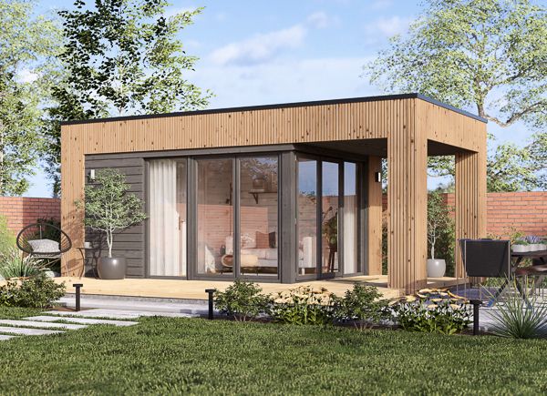 Abri de jardin en bois INES PLUS avec terrasse (Isolé RE2020, 34 mm + bardage), 6x3 m, 18 m² avp.ui.product_images.thumbnail 1