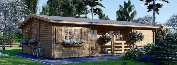 Chalet en bois habitable UZES (Isolé RE2020, 44+44 mm), 70 m²