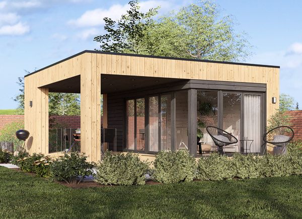 Abri de jardin en bois INES PLUS avec terrasse frontale (Isolé RE2020, 34 mm + bardage), 6x6 m, 36 m² avp.ui.product_images.thumbnail 1