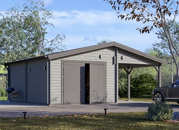 Garage en bois MULTI (44 mm) 4x6 m avec carport 3x6 m avp.ui.product_images.thumbnail 1