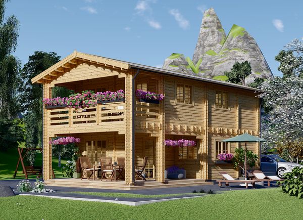 Chalet en bois habitable avec terrasse TOULOUSE (Isolé RE2020, 44+44 mm), 100 m² + 20 m² avp.ui.product_images.thumbnail 1