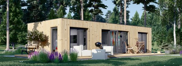 Petite maison en bois habitable PREMIUM (Isolé RE2020, 34 mm + bardage), 10.5x4.5 m, 47 m²