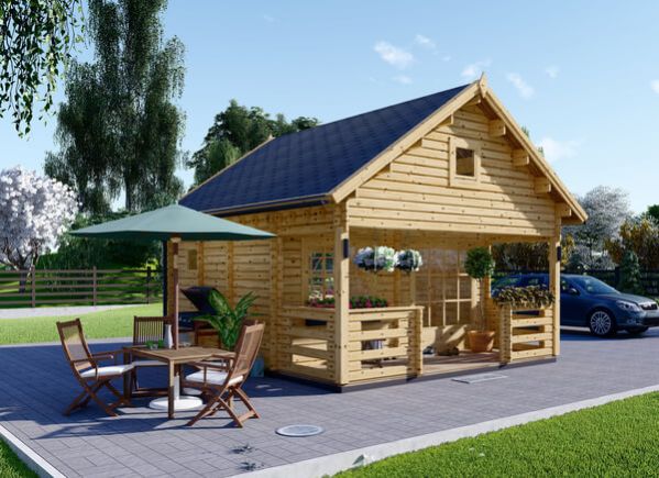 Chalet en bois à étage avec terrasse ALBI (44 mm), 20 m² + 8m² avp.ui.product_images.thumbnail 1