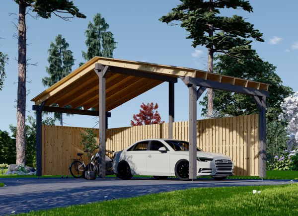 Carport en bois LUNA S, 3.8x8.4 m, avec mur en forme de L avp.ui.product_images.thumbnail 1