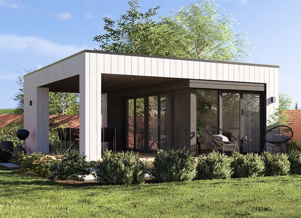 Abri de jardin en bois INES PLUS avec terrasse frontale (Isolé RE2020, 34 mm + bardage), 6x6 m, 36 m² avp.ui.product_images.thumbnail 1