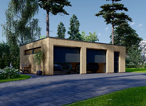 Garage en bois double avec abri SILVIA DUO F PLUS (34 mm + bardage), 8x6 m, 48 m² avp.ui.product_images.thumbnail 1