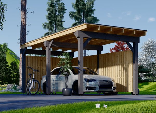 Carport en bois LUNA F, 3.2x6 m, avec mur en forme de L avp.ui.product_images.thumbnail 1