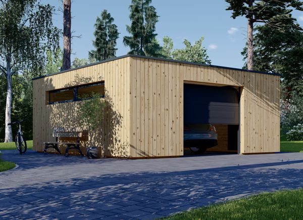 Garage bois toit plat SILVIA F (34 mm + bardage), 6x6 m, 36 m² avp.ui.product_images.thumbnail 1