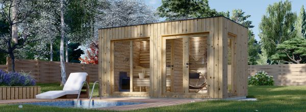 Sauna d'extérieur avec vestiaire DELLA (34 mm + bardage), 4,6 x 2,6 m, 9,3 m²