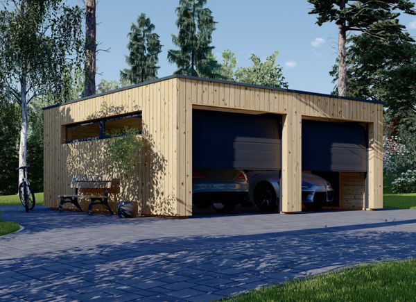 Garage en bois double à toit plat SILVIA DUO F (34 mm + bardage), 6x6 m, 36 m² avp.ui.product_images.thumbnail 1