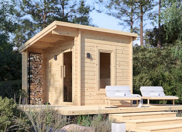 Sauna en bois VIGOR 1 avec porche (madriers massifs) – 3,3×2,5 m, 6,65 m² avp.ui.product_images.thumbnail 1