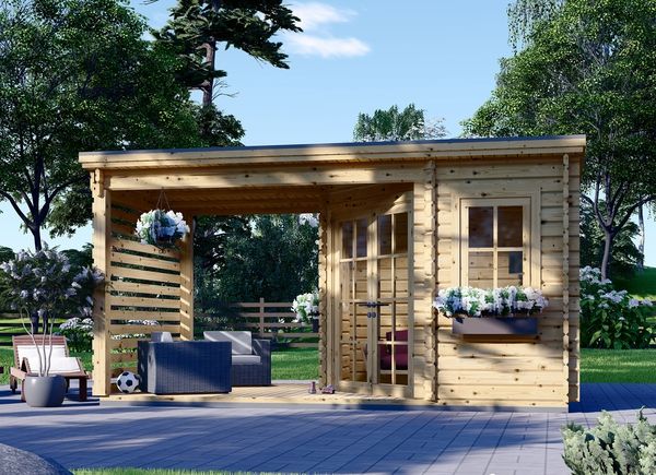 Abri de jardin en bois avec pergola AIDA PLUS (28 mm), 5x3 m, 9 m² + 6.5 m² avp.ui.product_images.thumbnail 1