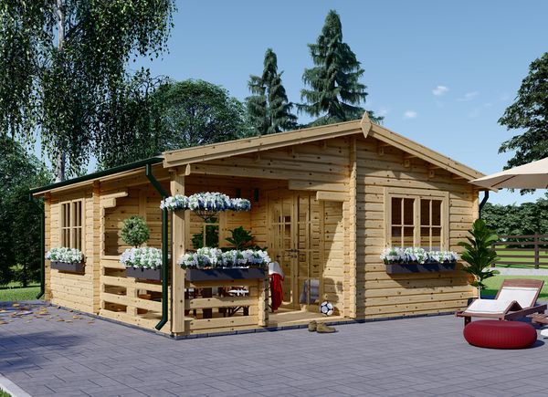Abri de jardin en bois avec terrasse OLIVIA (44 mm), 6x6 m, 27 m² + 8 m² terrasse avp.ui.product_images.thumbnail 1