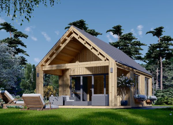 Chalet en bois habitable AGATA (Isolé RE2020, 44 mm + bardage), 39 m² avp.ui.product_images.thumbnail 1