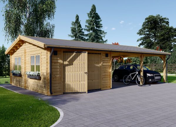 Garage en bois MULTI (44 mm) 4x6 m avec carport double 5.5x6 m avp.ui.product_images.thumbnail 1