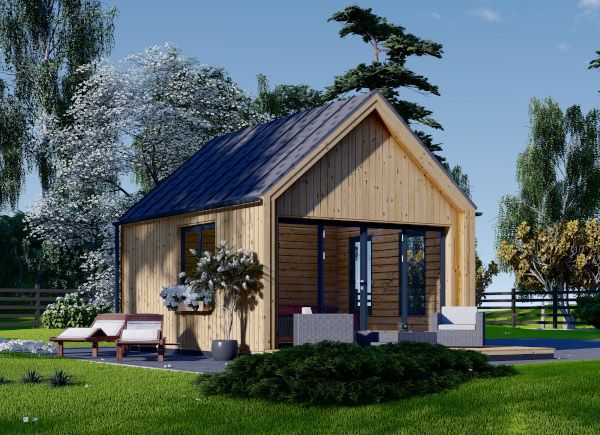 Chalet de jardin habitable Virginie 24m2 + Mezz. , HLL en 70 mm en kit