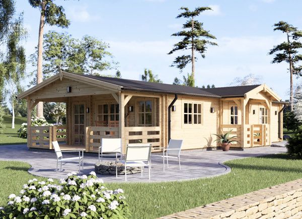 Chalet en bois avec terrasse DONNA S (44+44 mm), 63 m² + 11.5 m² avp.ui.product_images.thumbnail 1