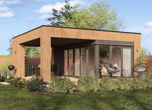 Abri de jardin en bois INES PLUS avec terrasse frontale (Isolé RE2020, 34 mm + bardage), 6x6 m, 36 m² avp.ui.product_images.thumbnail 1
