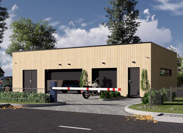 Garage bois double avec abri SILVIA S (34 mm + bardage), 12x8 m, 88 m² avp.ui.product_images.thumbnail 1