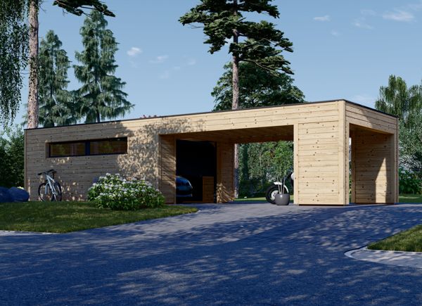 Garage en bois SILVIA F (34 mm + bardage), 4x6 m, avec carport (aligné) 4x6 m avp.ui.product_images.thumbnail 1