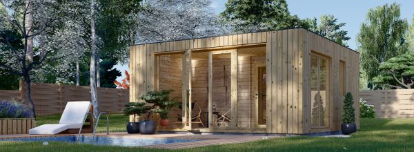 Sauna d'extérieur avec vestiaire DELLA (34 mm + bardage), 5,1 x 5,1 m, 22 m²