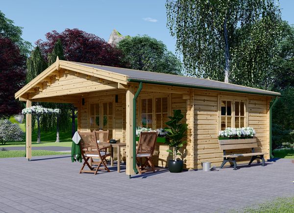Abri de jardin en bois avec auvent CAMILA (66 mm), 6x6 m, 24 m² + 11 m² avp.ui.product_images.thumbnail 1