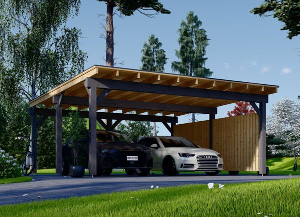 Carport en bois double LUNA DUO F, 6x6 m, avec mur latéral avp.ui.product_images.thumbnail 1